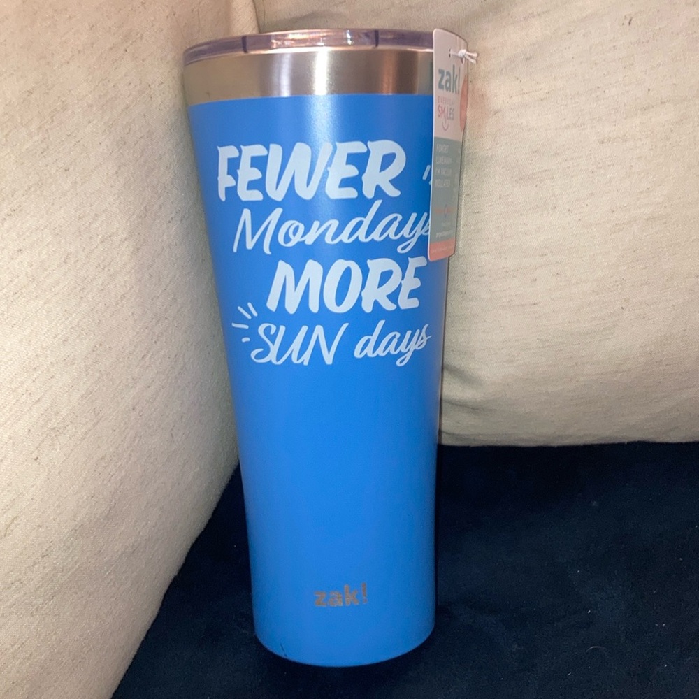 Zak 30oz Blue Stainless Steel Tumbler Fewer Mondays More Sun days